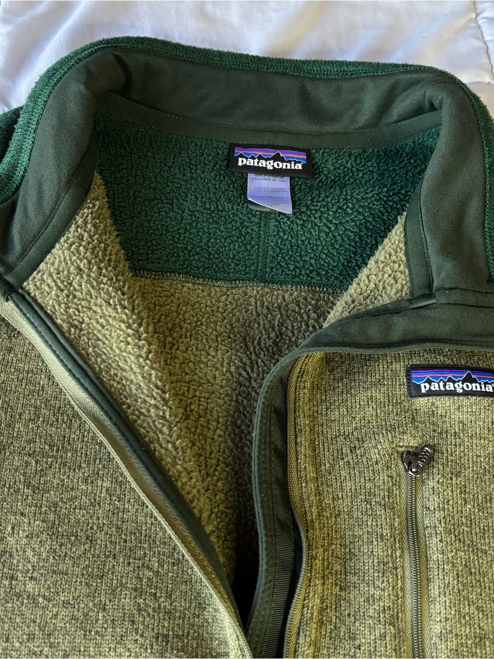 Patagonia Olive and Forest Green Half-Zip Fleece Pullover